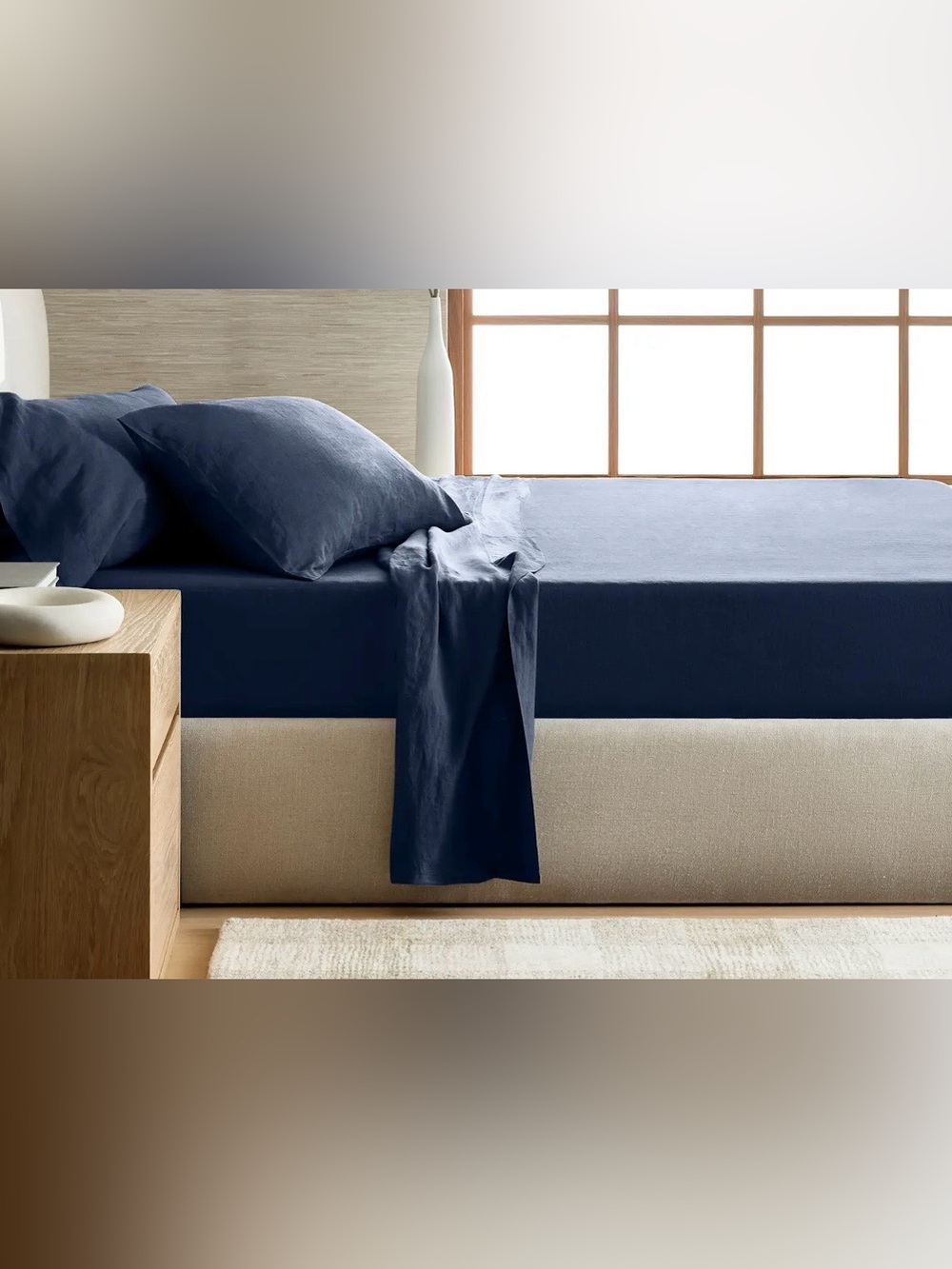 NWT Quince European Linen 4 Pc Sheet Set, King (Navy)